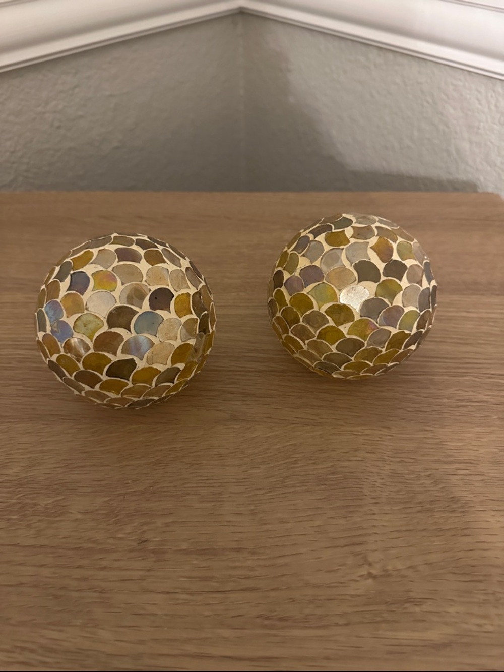 Decorative Mosaic Accent Spheres - Gold and Neutral Set of 2